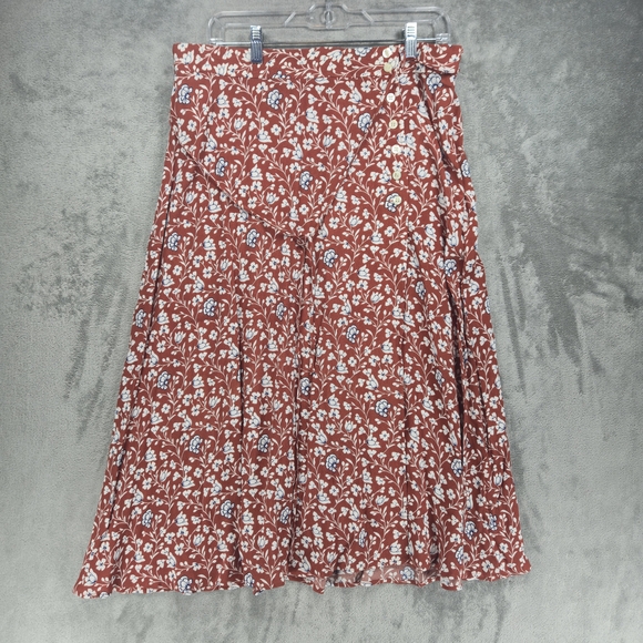 Talbots Women's Floral Midi Skirt Rust Red and White Sz 14 EUC - Picture 1 of 7